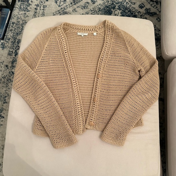 Vince Crochet Cardigan Button Front in Straw - Picture 3 of 7